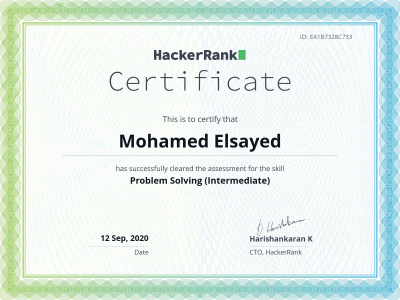 HackerRank - Problem Solving (Intermediate) Certificate