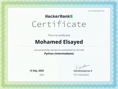 HackerRank - Python (Intermediate) Certificate